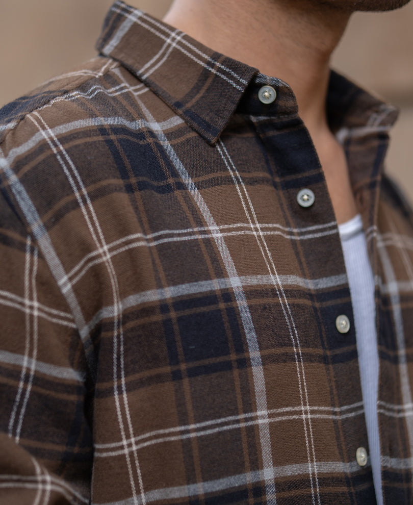 Brown Structured Checks Shirt.