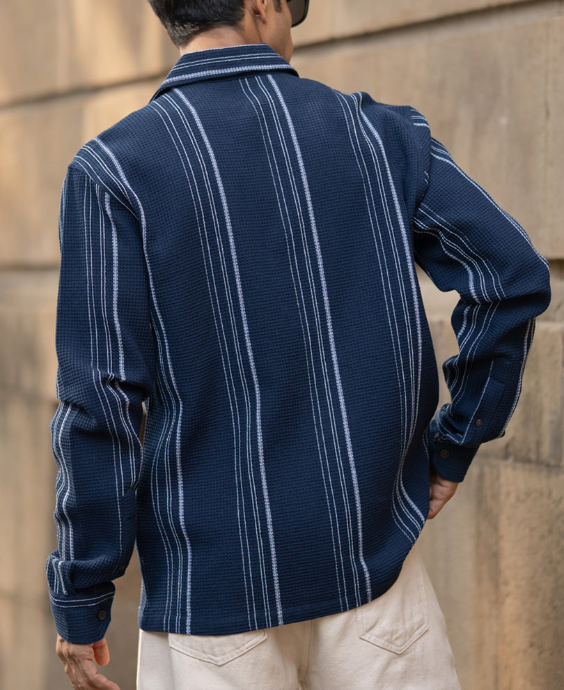 Navy Structured Striped Shirt.