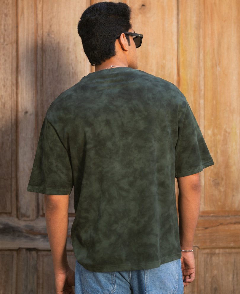 Dark Olive Washed Embroidered T-Shirt 100% Cotton