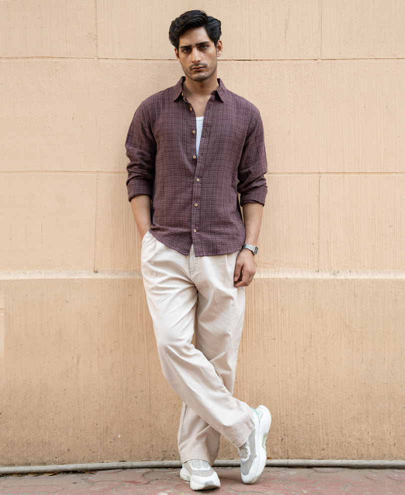 Brown Structured Lightweight Shirt.