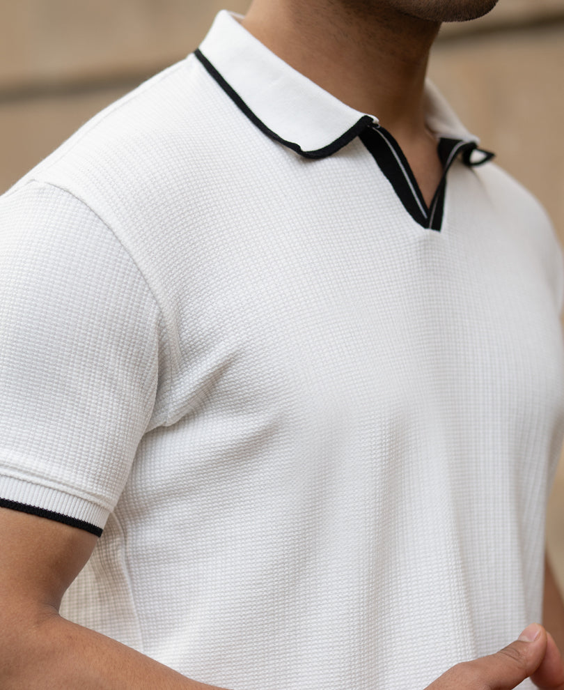 Off White Contrast Polo T-Shirt.