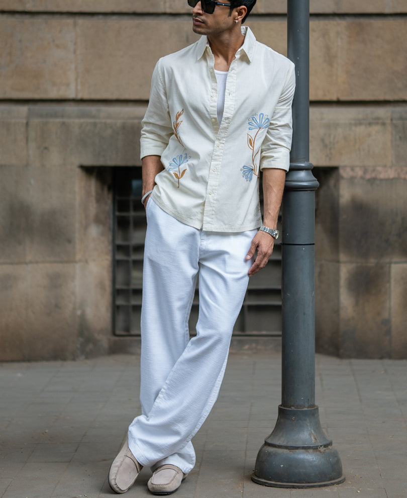Cream Embroidered Lightweight Shirt.