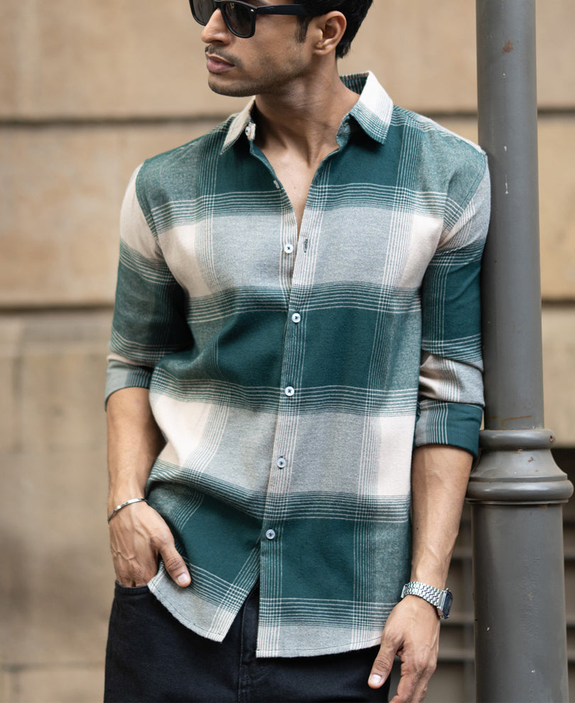 Green Lightweight Flannel Check Shirt.
