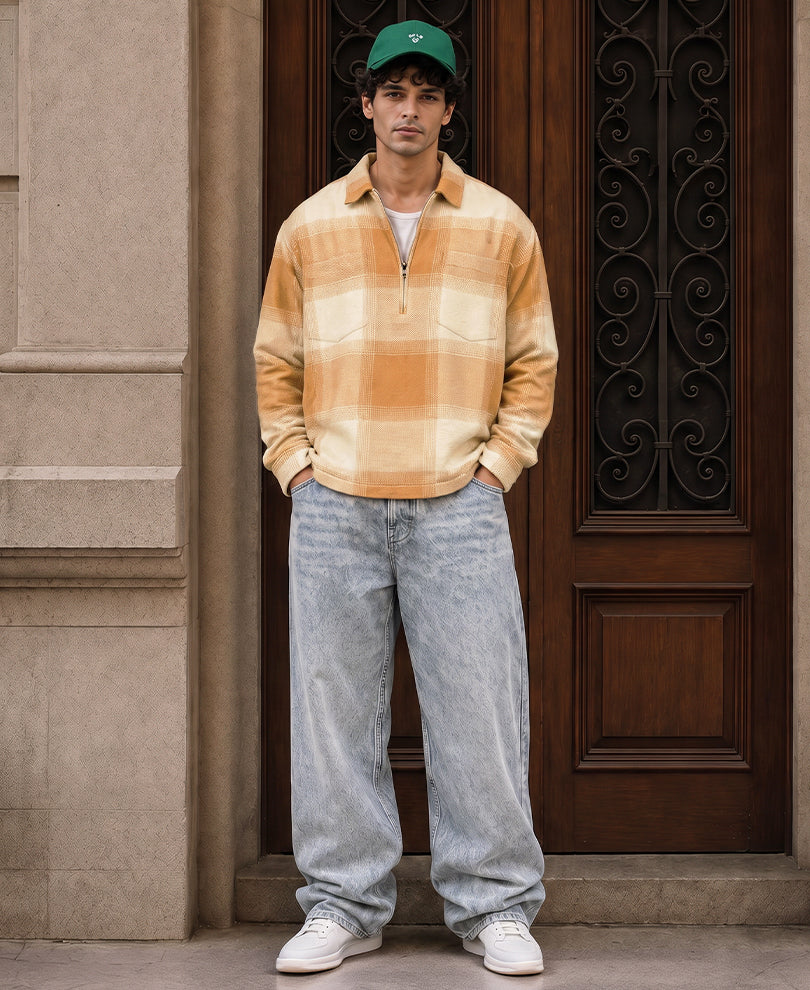 Beige Checks Zipper Shirt