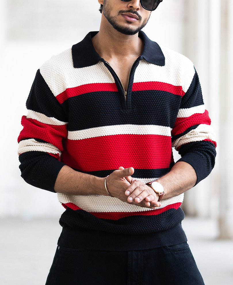 Multi Colour Regular Fit Full Sleeves T-Shirt.