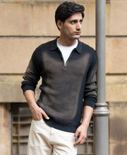 Black Sprayed Zipper Neck T-Shirt.