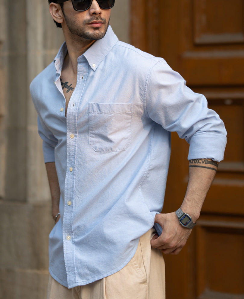 Blue Oxford Button Down Shirt.