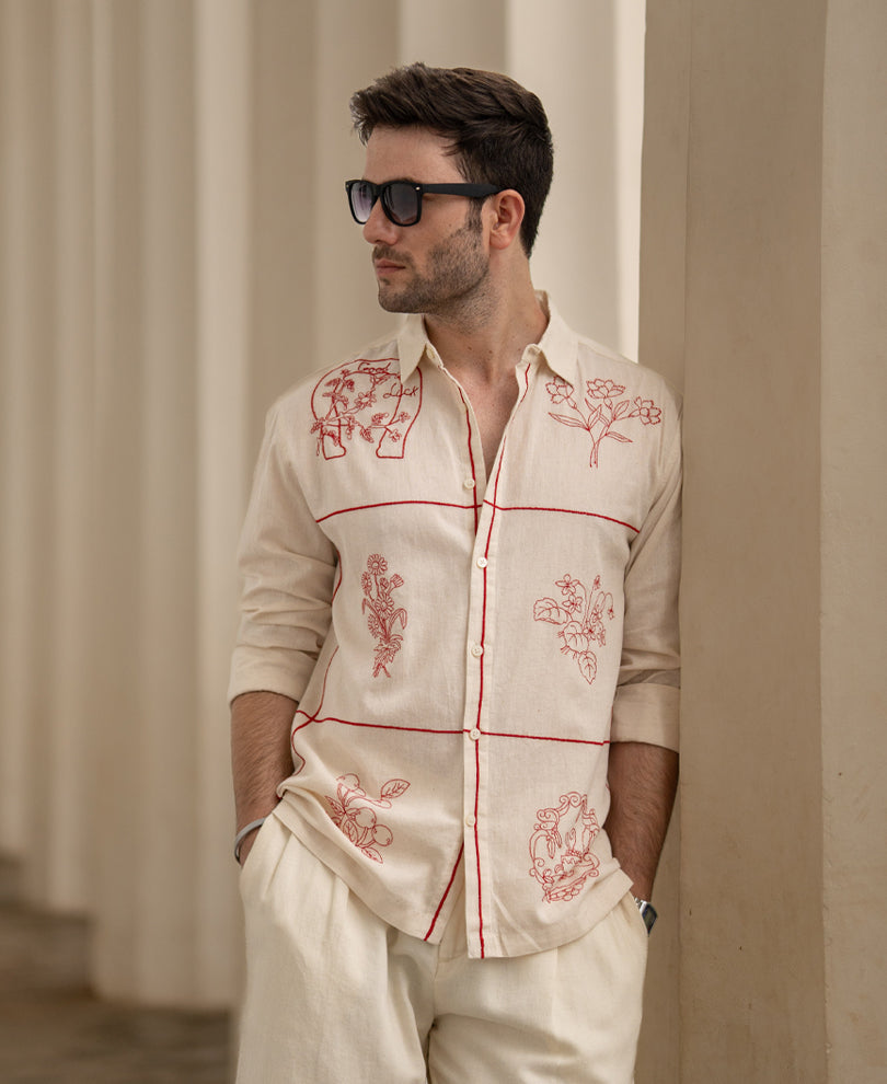 Natural Floral Embroidery Shirt