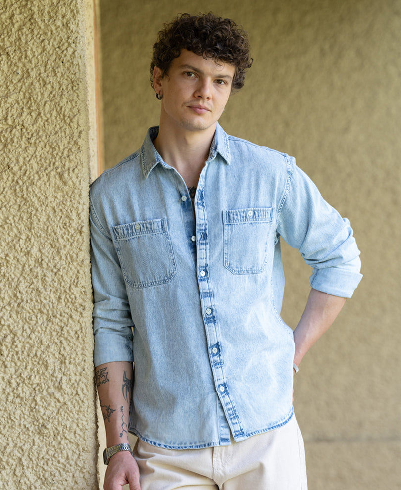Blue Double Pocket Denim Shirt