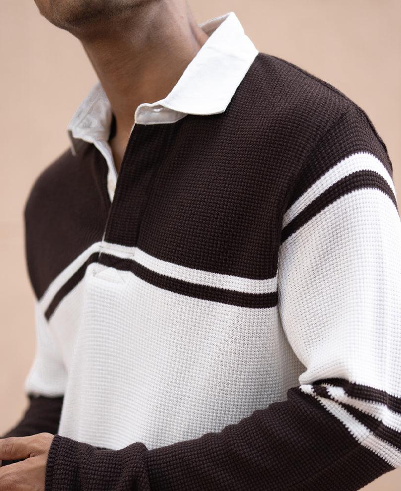 Coffee Brown Structured Stripe T-Shirt.