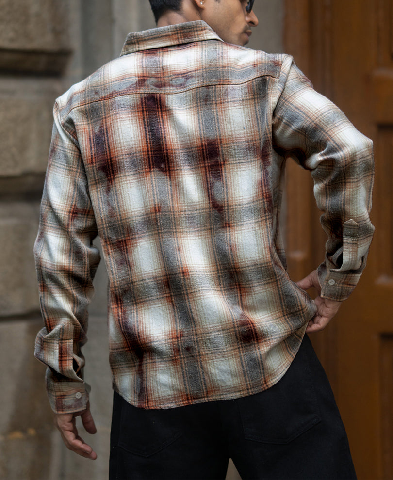 Beige Washed Checks Shirt.