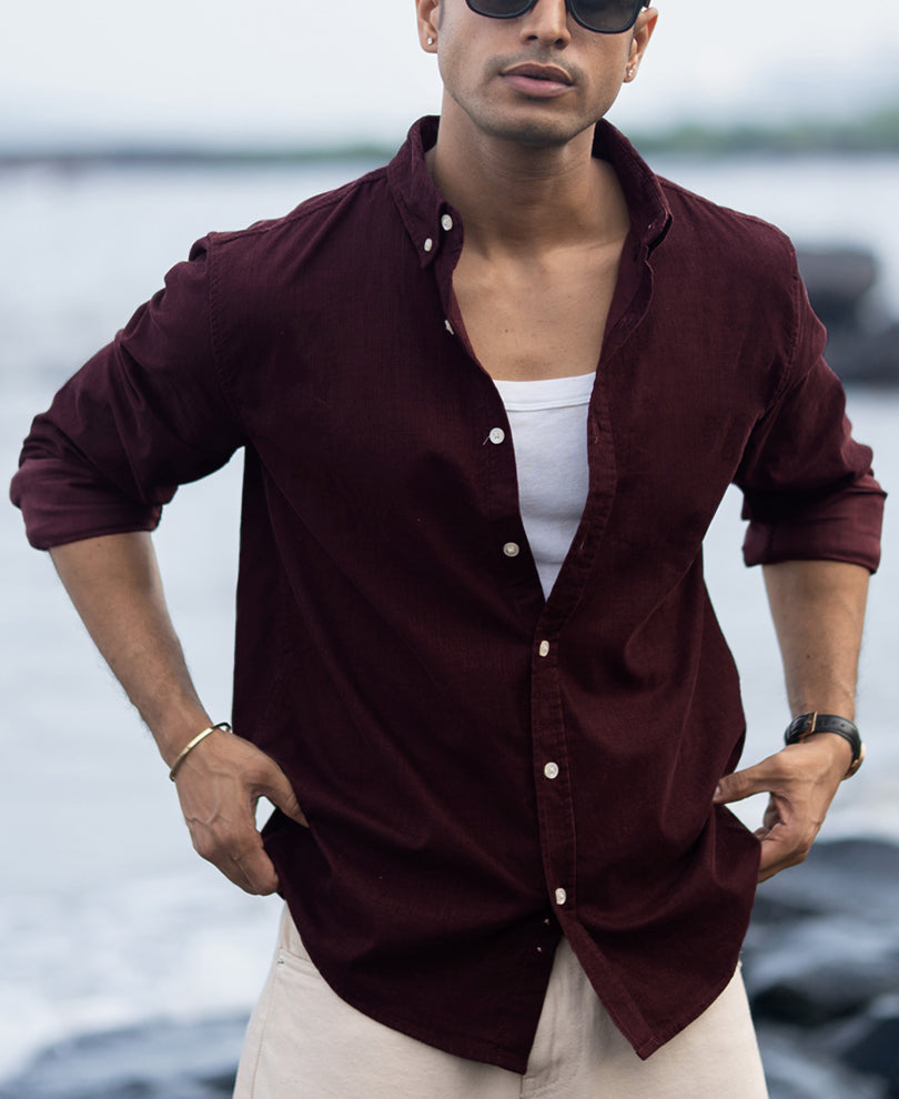 Wine Corduroy Buttondown Shirt.