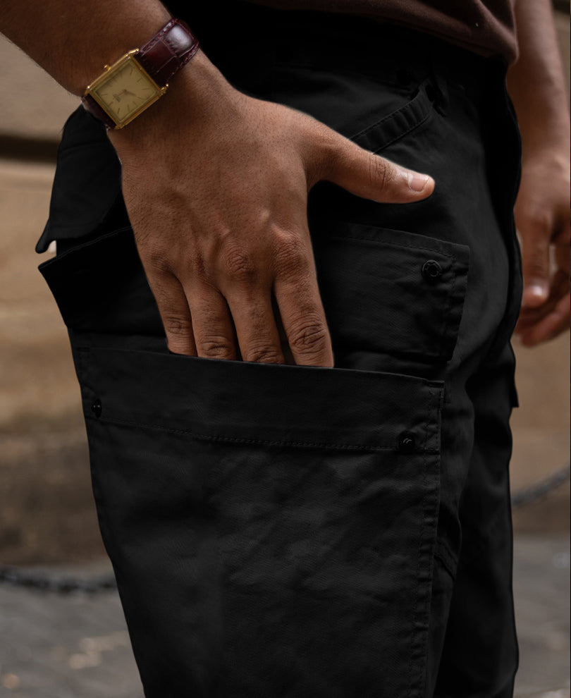 Black Cotton Cargo Trouser.