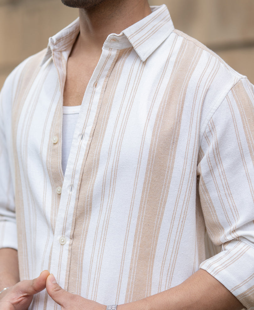 Beige Structure Stripe Shirt.