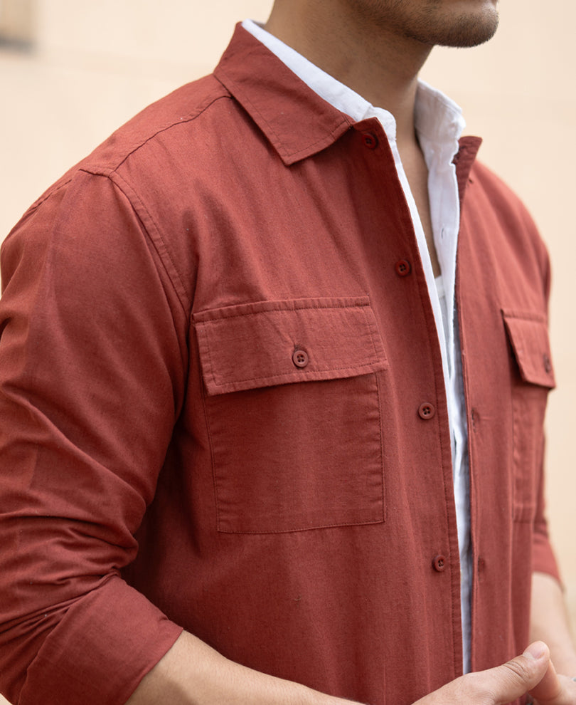 Brick Embroidered Linen Shirt.