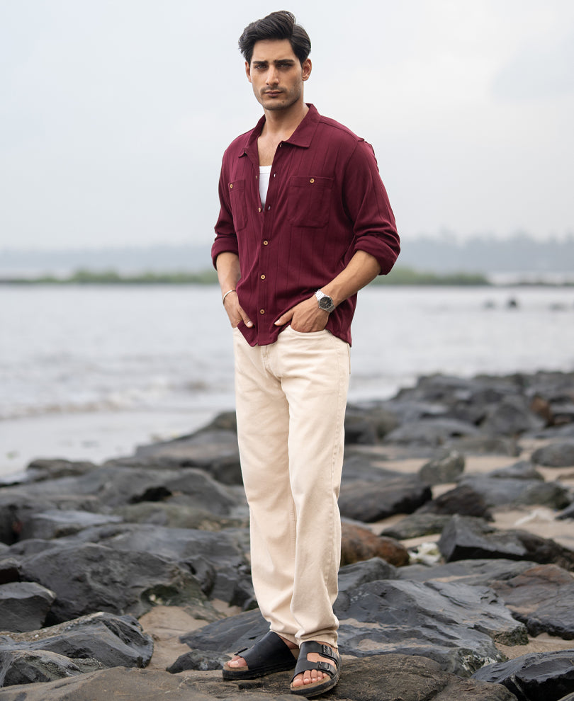 Wine Striped Knitted Shirt.