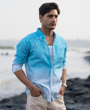 Blue Sprayed Stripe Shirt.