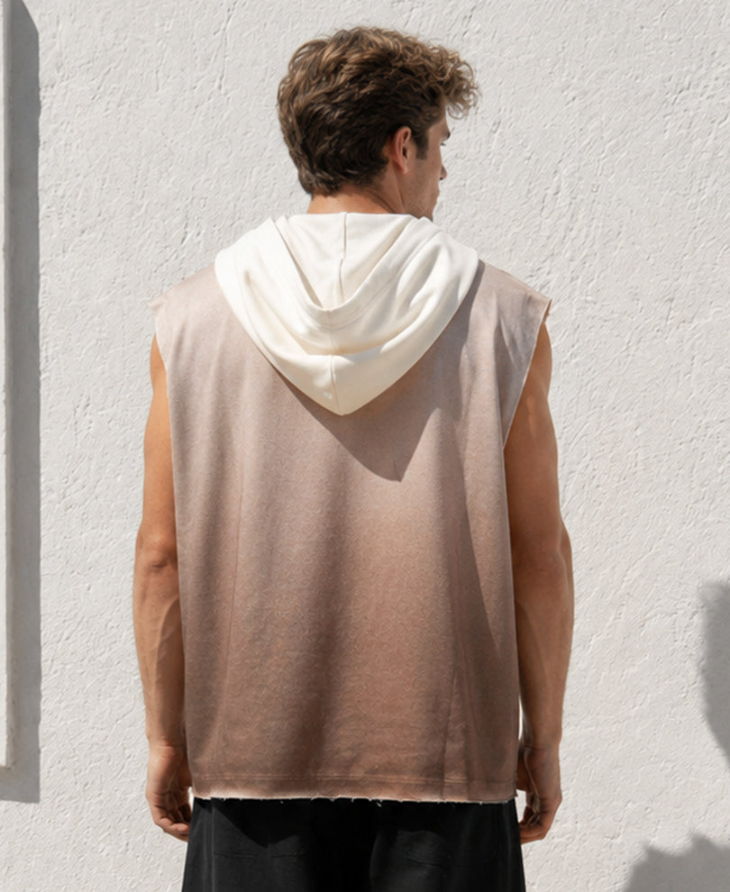 Brown Sprayed Hoodie Vest 100% Cotton