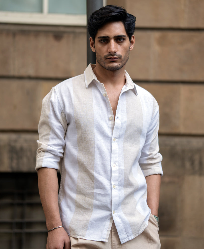 Natural & White Blend Stripe Shirt.