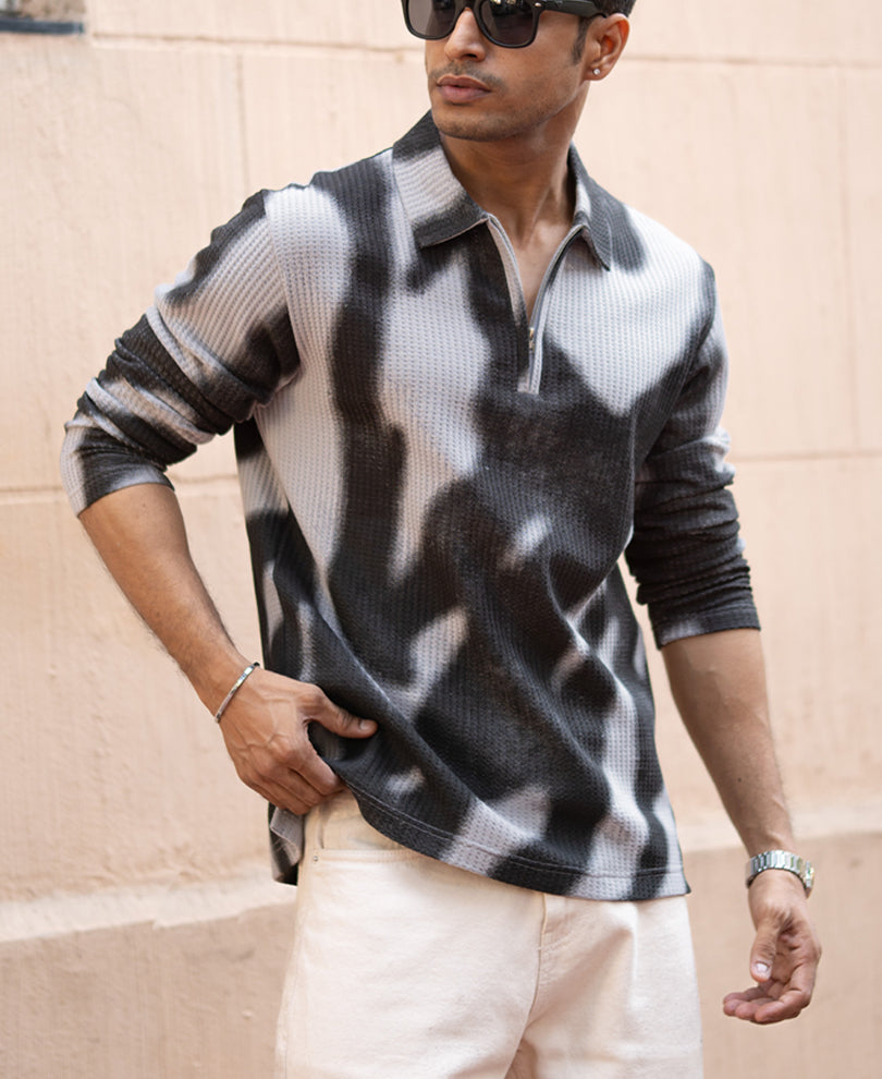 Grey Printed Structure T-Shirt.