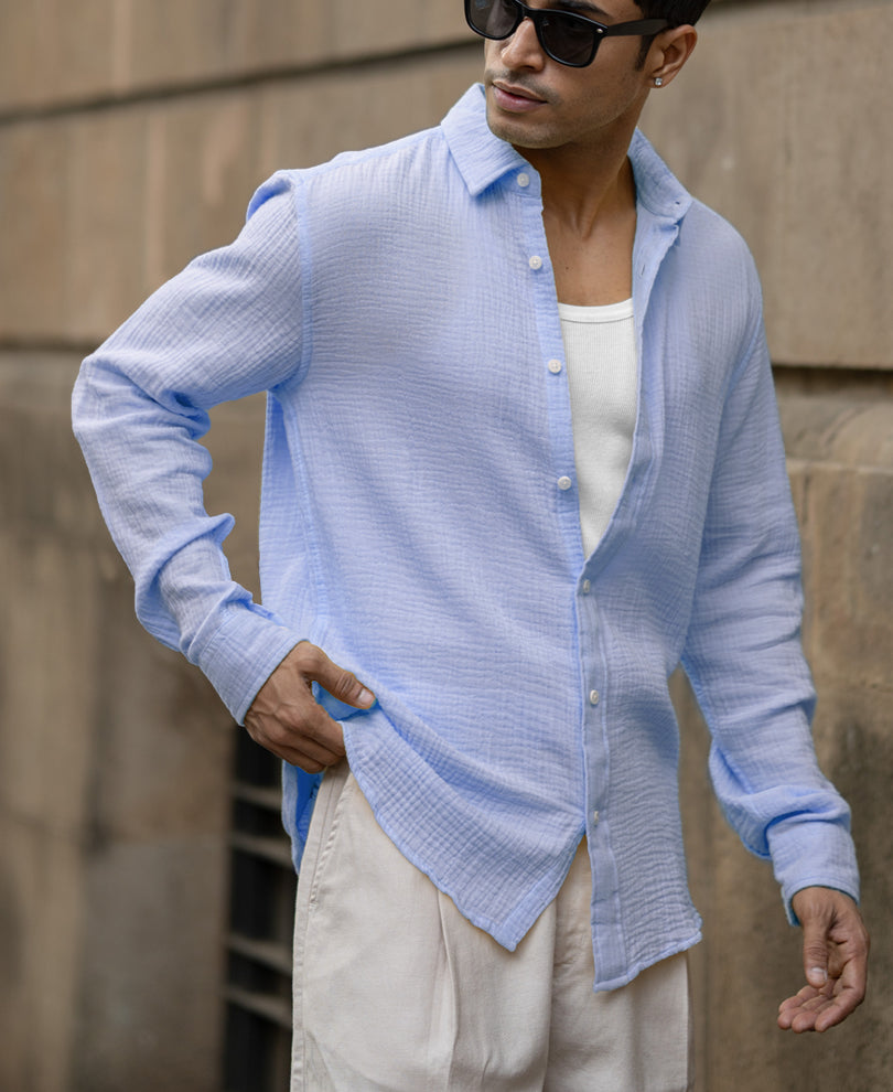 Light Blue Crinkled Shirt