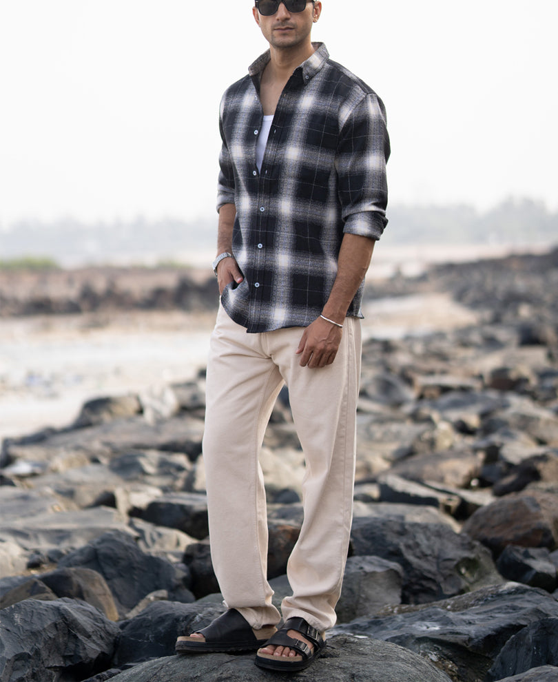 Black Structured Button Down Shirt.