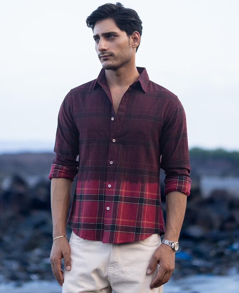 Wine Ombre Checks Shirt.
