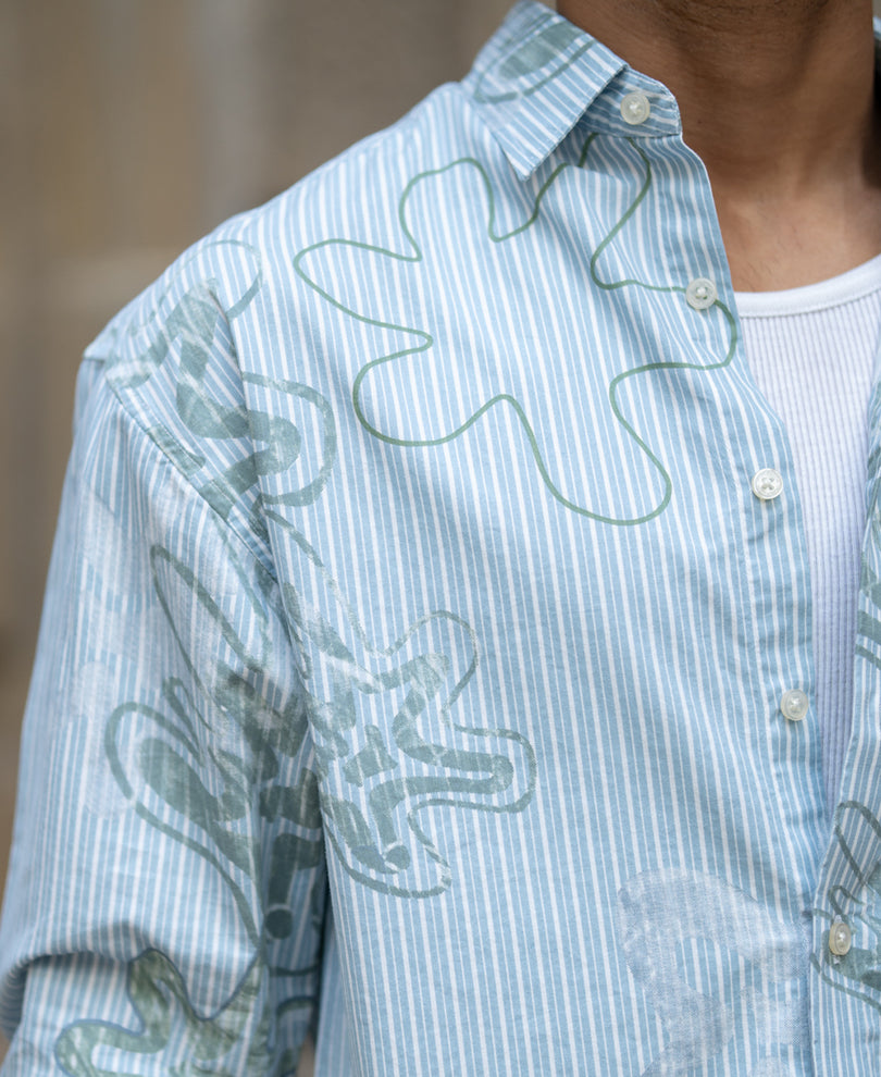 Blue Stripe Abstract Print Shirt.