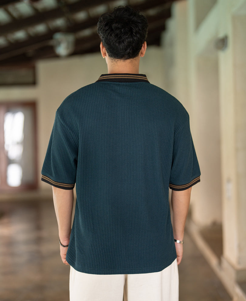 Green Embroidered Structure T-Shirt