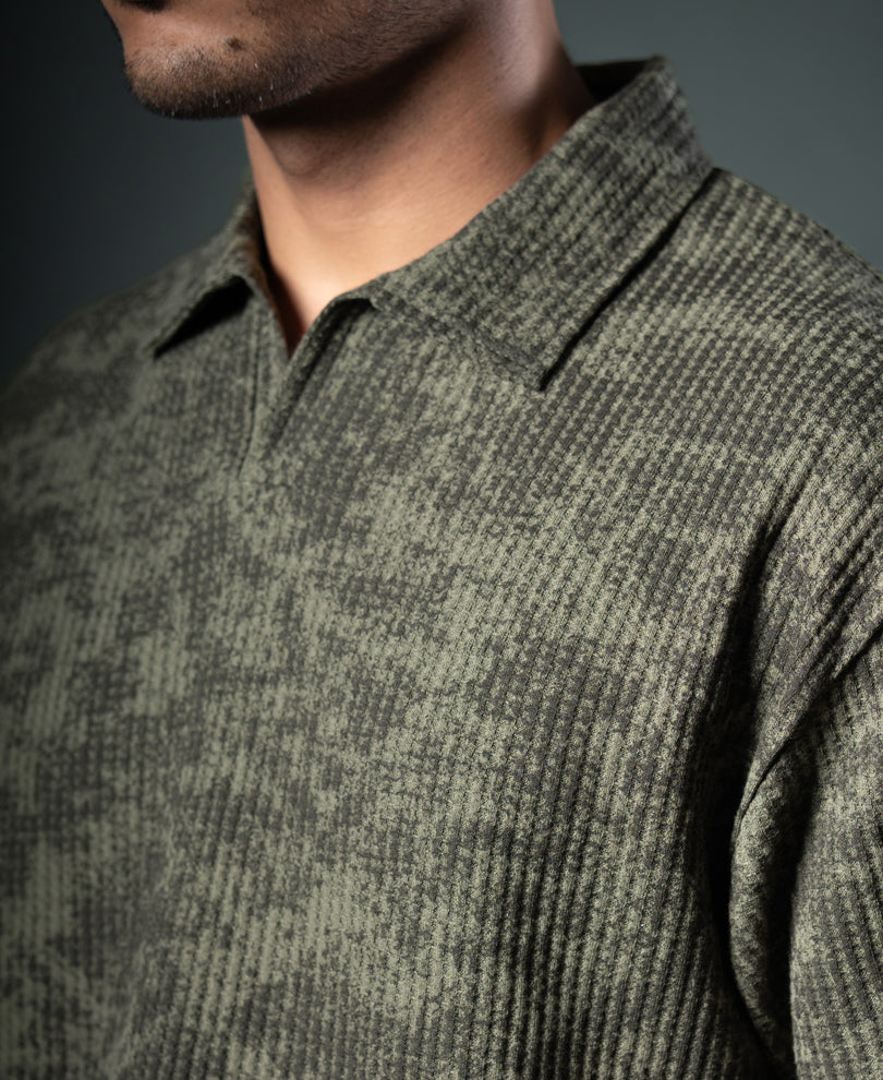 Olive Structure Print Boxy T-Shirt.
