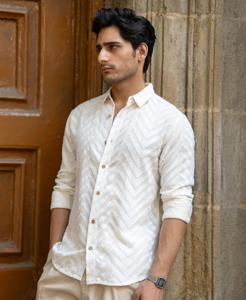 Off White Jacquard Shirt.