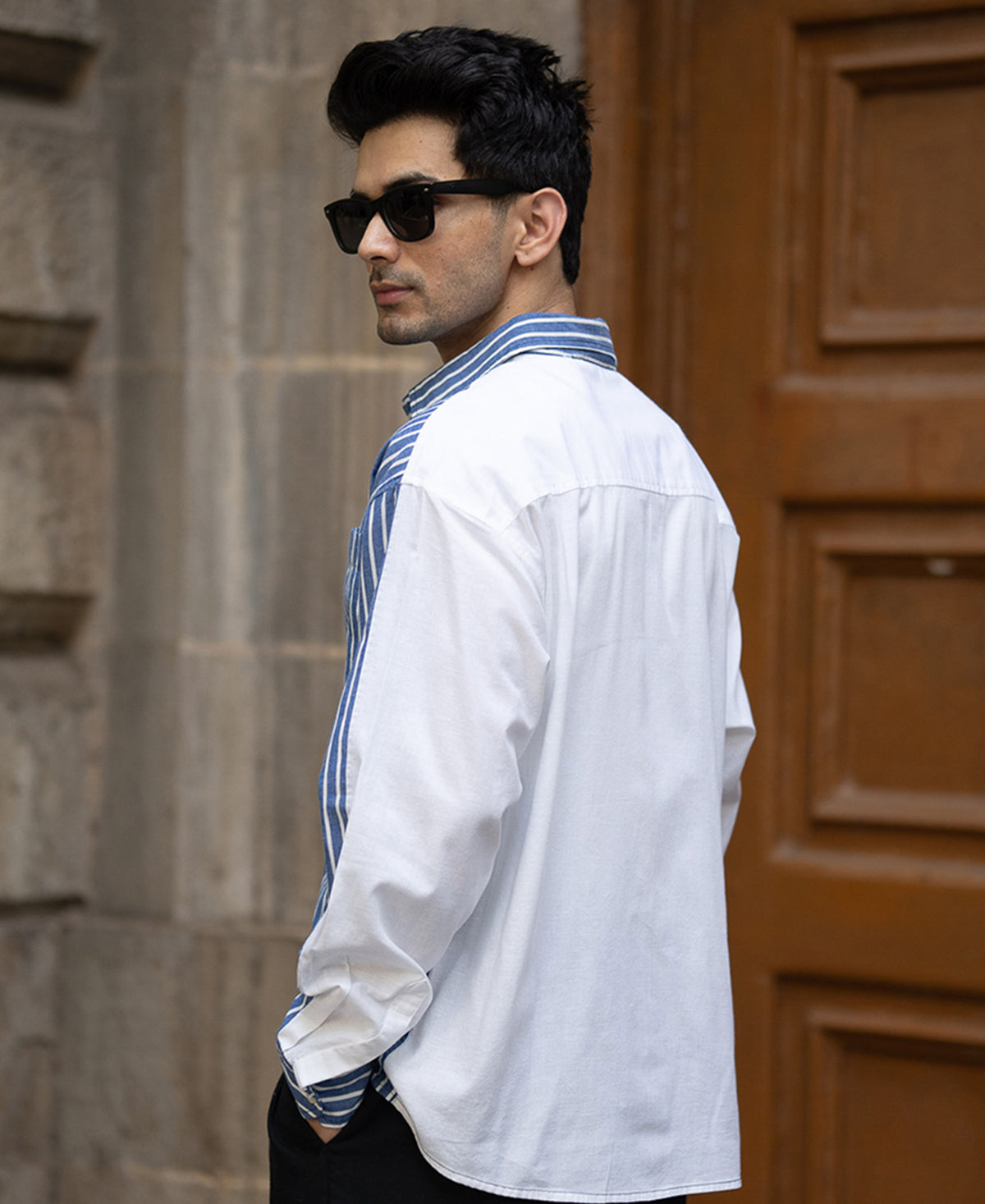 Blue Stripe Shirt With Contrast Back 100% Cotton