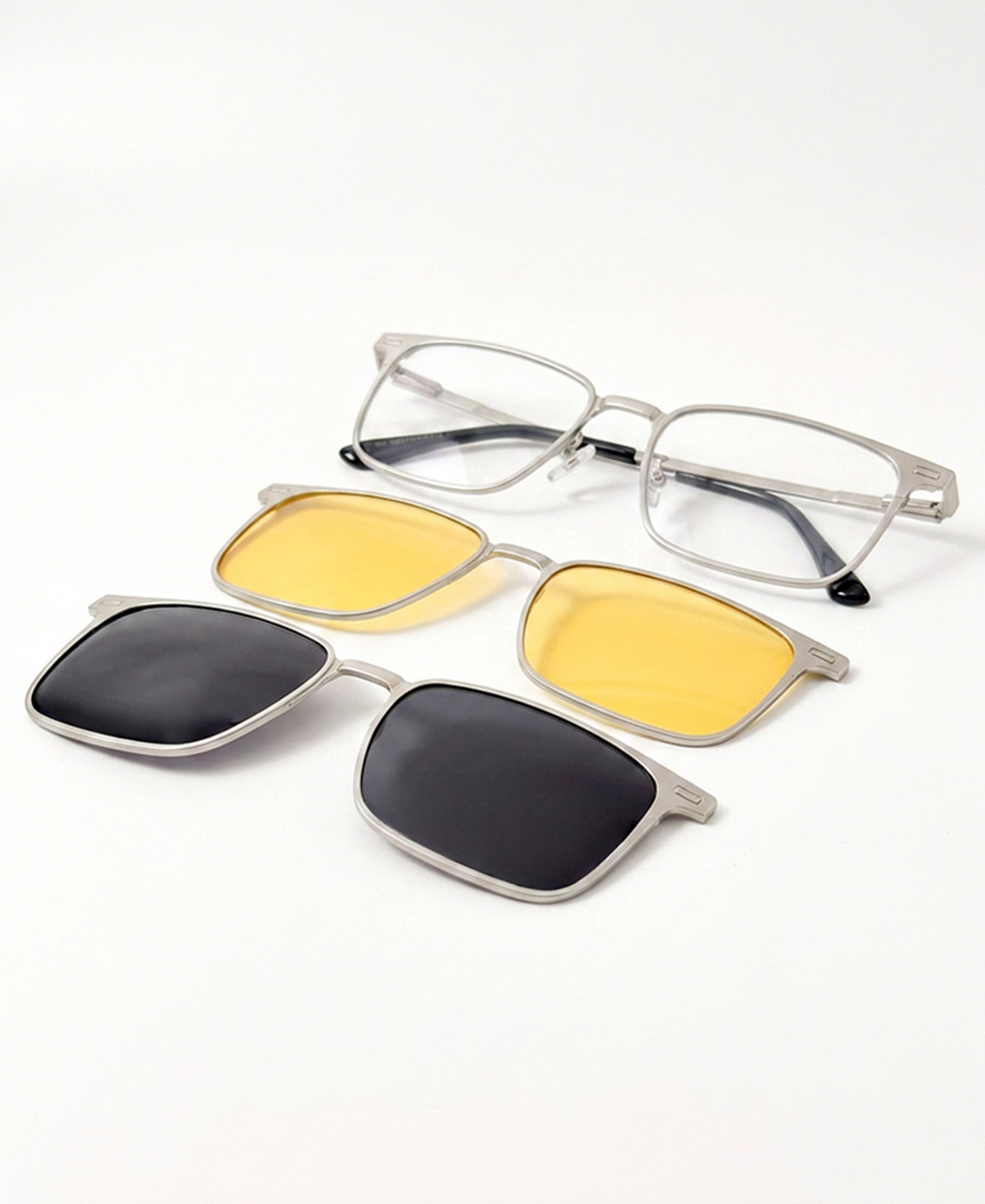 3-in-1 Magnetic Clip-On Multi Shades Polarized Rectangular Sunglasses