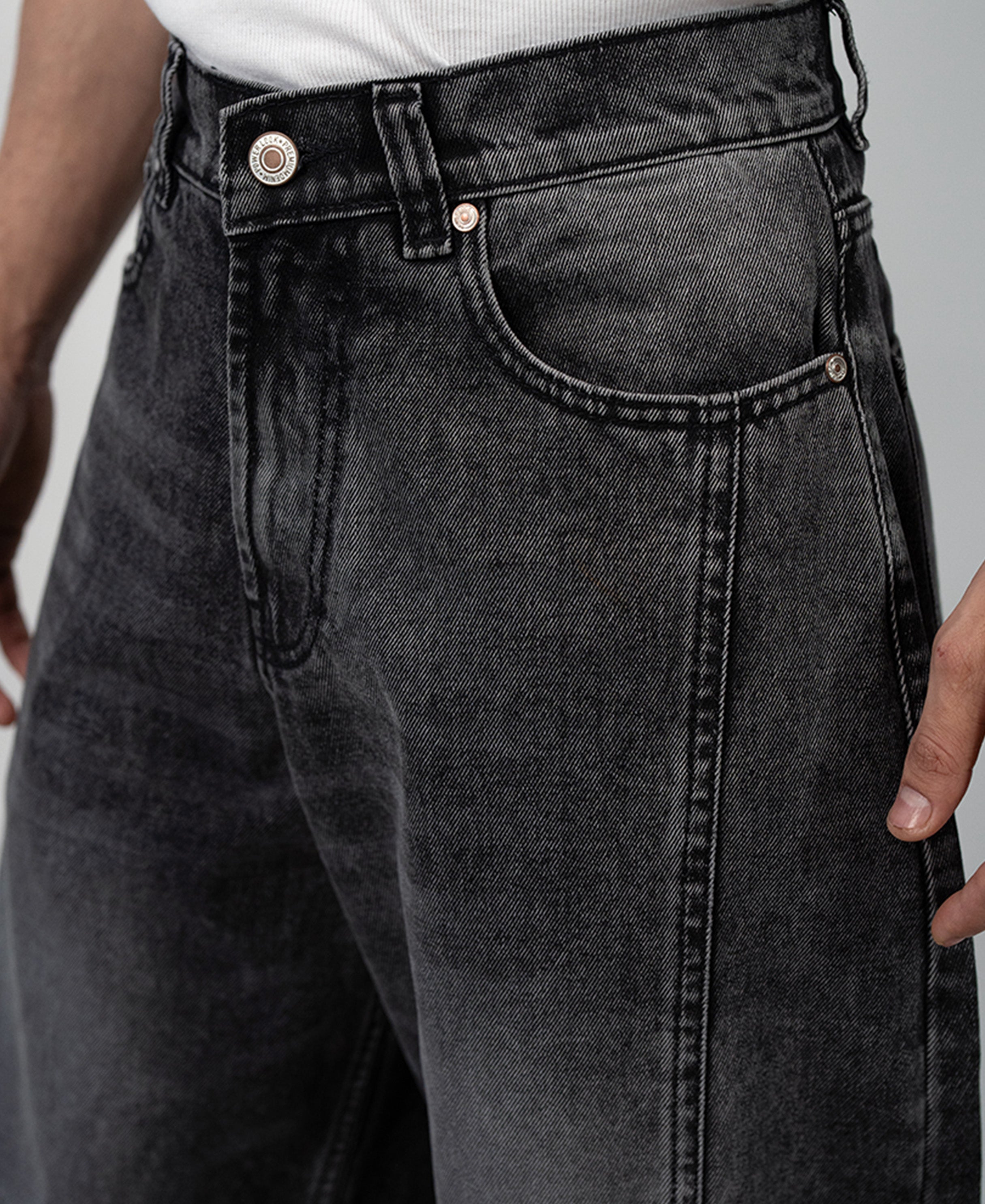 Charcoal Panelled Barrel Jeans