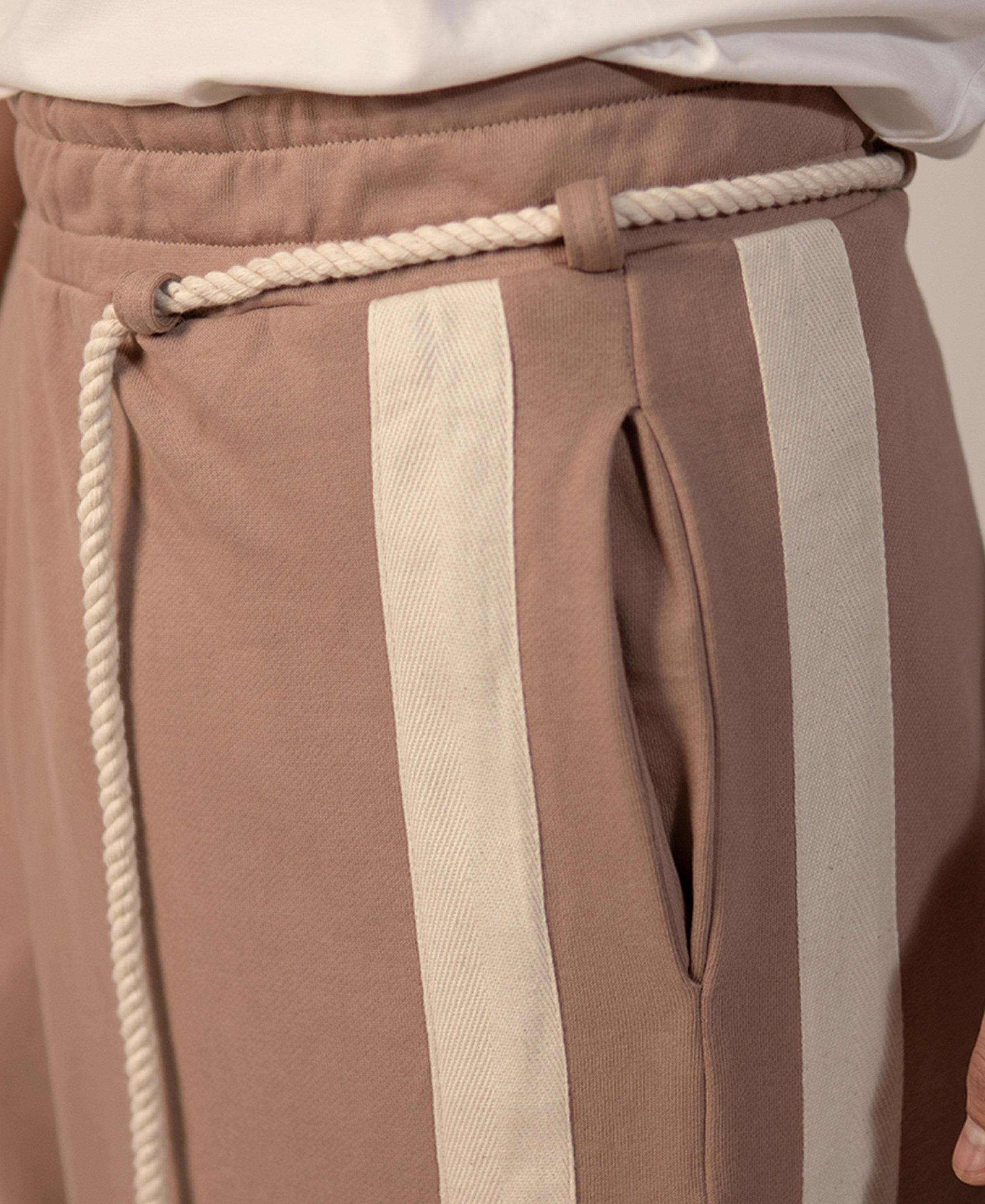 Beige Panelled Barrel Fit Trackpant