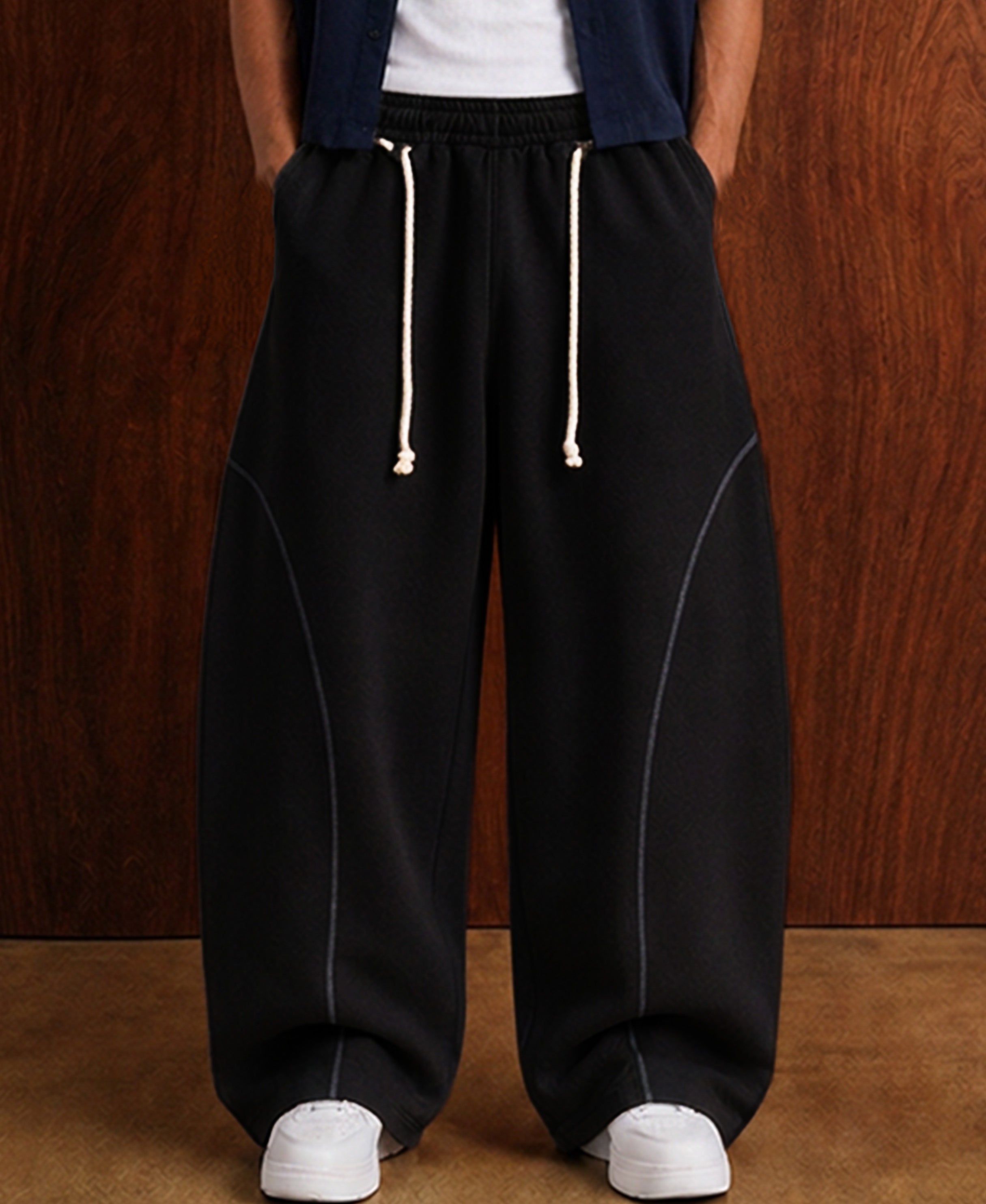 Black Paneled Baggy Trackpant