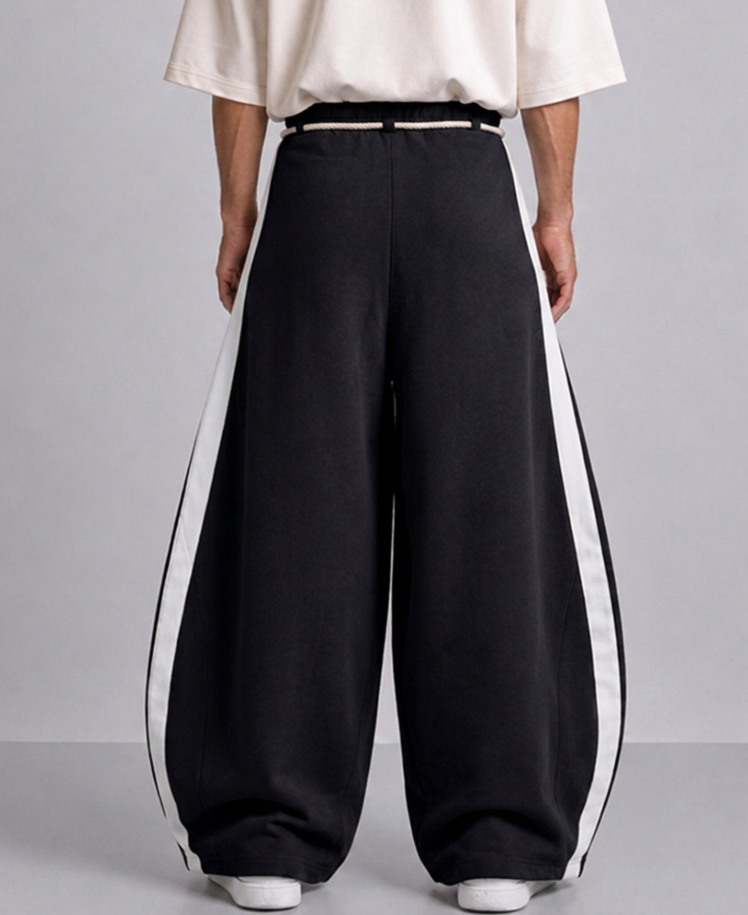 Black Panelled Barrel Fit Trackpant