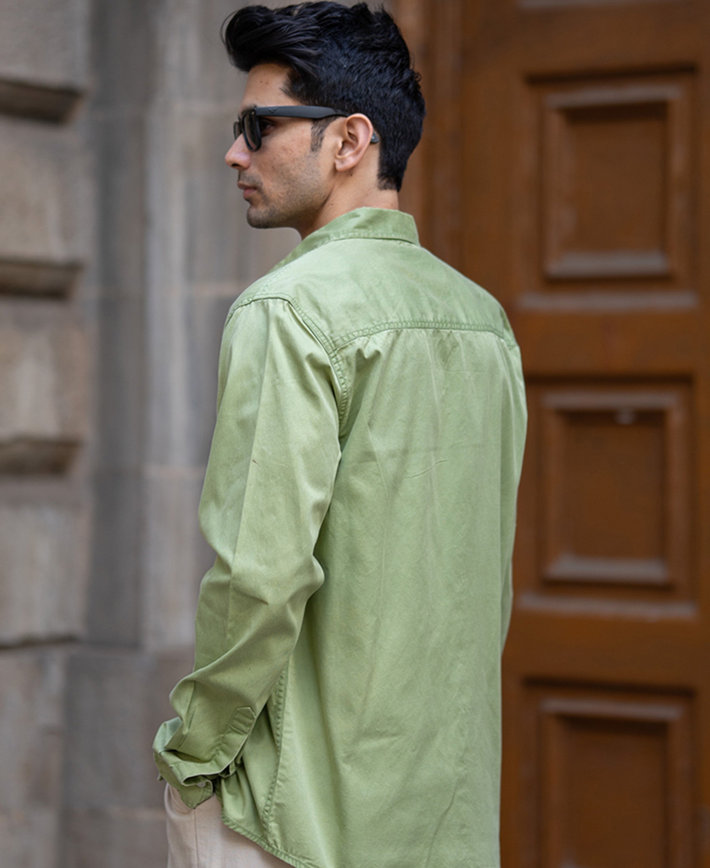 Green Washed Shirt 100% Cotton