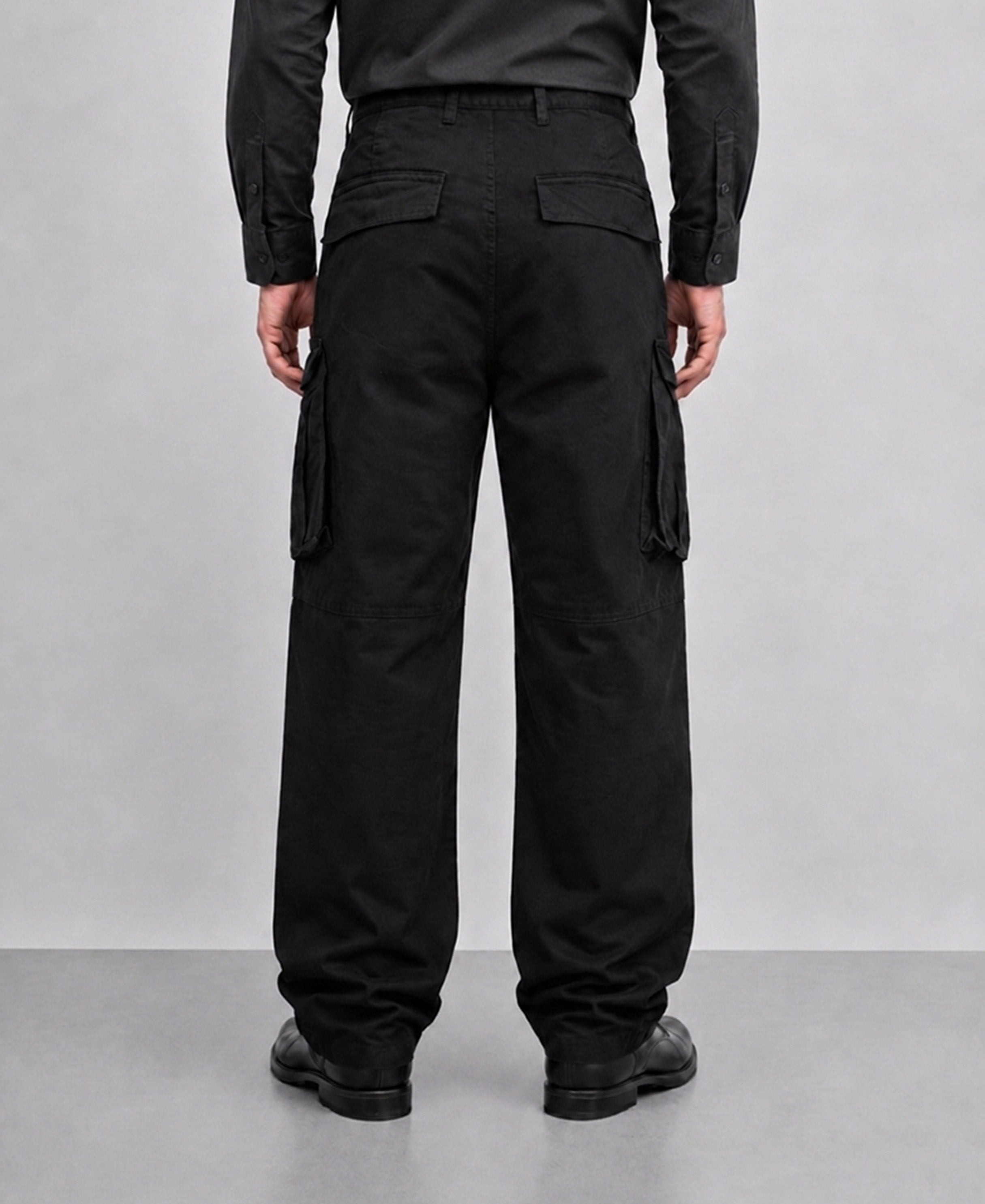 Black Regular Fit Cotton Utility Cargo Pant