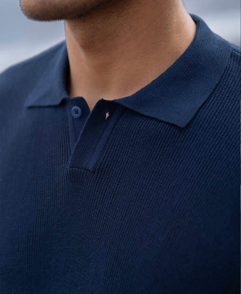 Dark Blue Knitted Ombre T-Shirt.