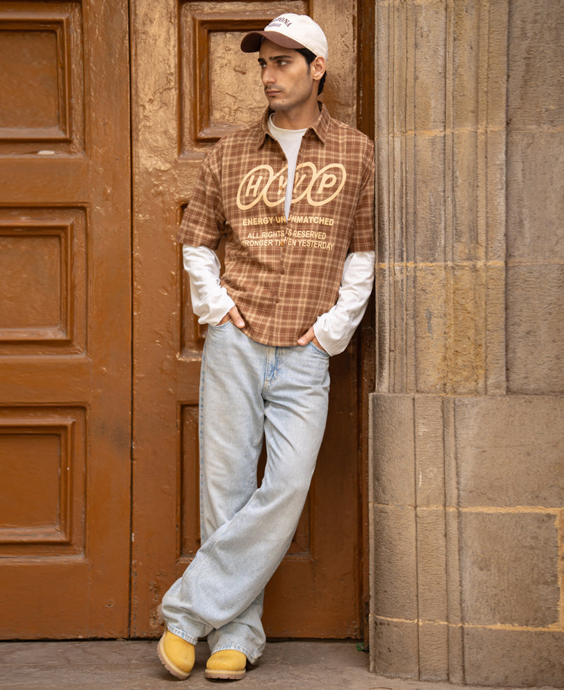 Brown Checks Printed Shirt