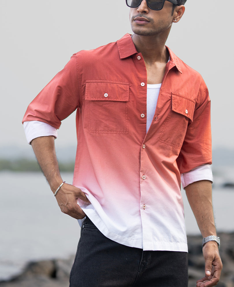 Orange Rust Ombre Pocket Shirt.