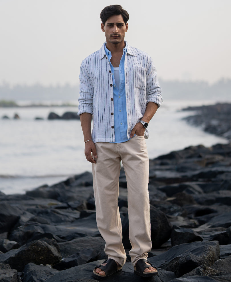 White Structure Stripe Overshirt.