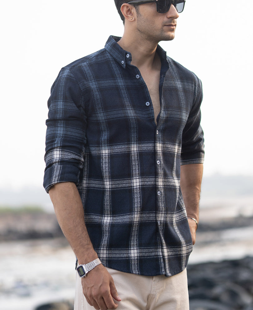 Navy Ombre Checks Shirt.