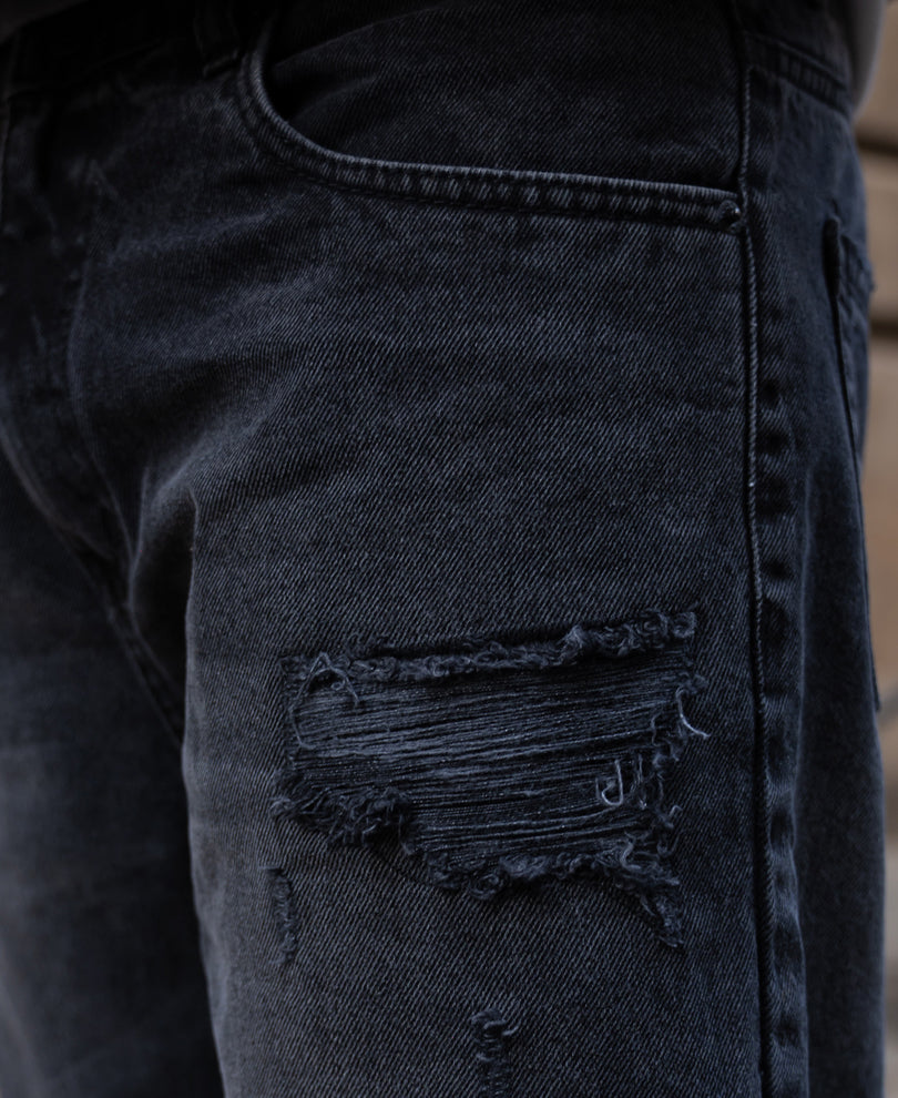 Charcoal Distressed Baggy Jeans.