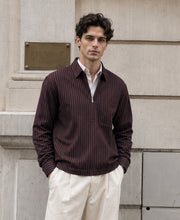 Brown Oxford Stripe Zipper Shirt