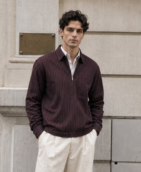 Brown Oxford Stripe Zipper Shirt