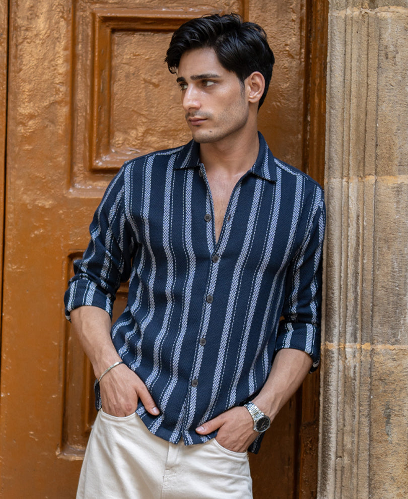 Navy Structure Stripe Shirt.