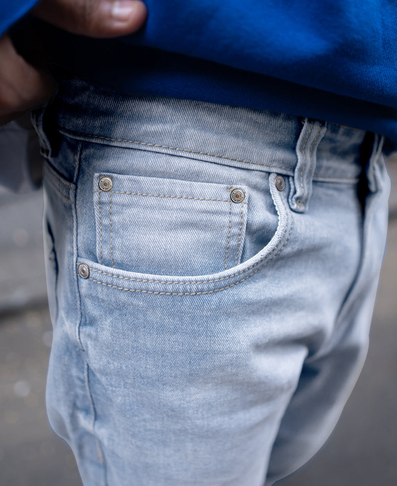 Light Blue Regular Fit Denim Jeans.