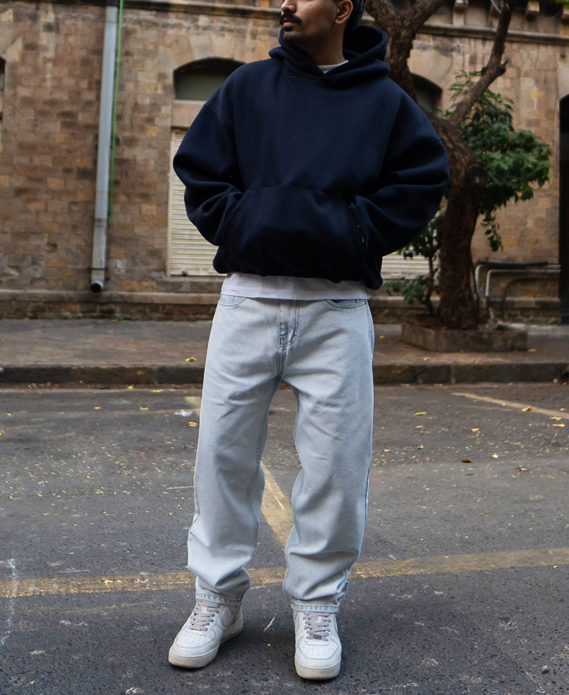 Light Blue Basic Baggy Fit Denim Jeans.